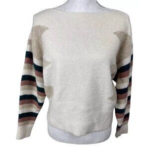 Madewell Women's M Boatneck Wool Alpaca Blend Sweater Beige Tan Geometric